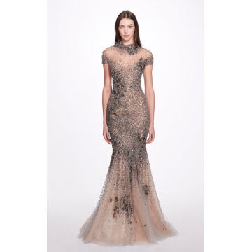 Pearl And Crystal Embroidered Tulle Gown