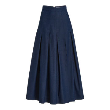 High-Waisted Stretch Denim Midi Skirt