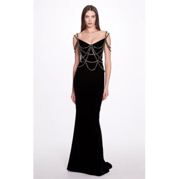 Crystal-Encrusted Velvet Gown
