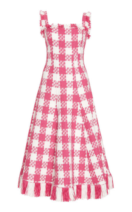 Fringe-Detailed Checkered Tweed Midi Dress展示图