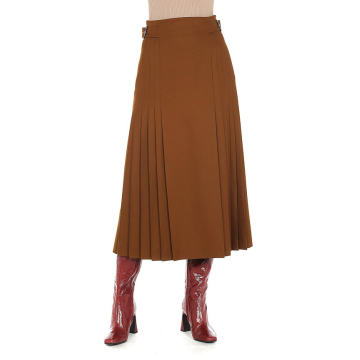 Pleated Flannel Midi Skirt