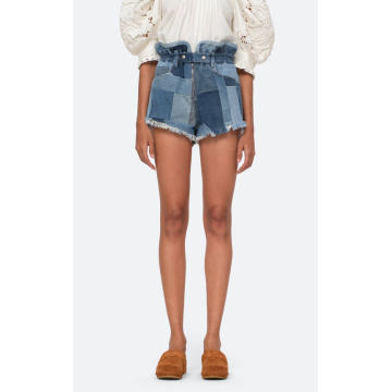 Diego Denim Patched Mini Shorts