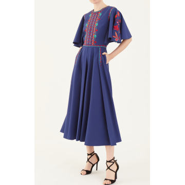 Embroidered Wool-Blend Midi Dress