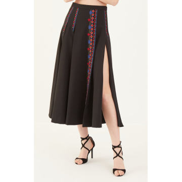 Embroidered Stretch-Wool Midi Skirt