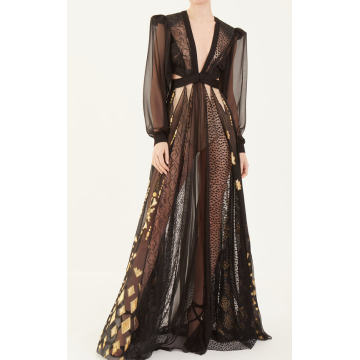 Embroidered Silk Cutout Gown