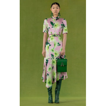 Floral Asymmetric Silk Midi Dress