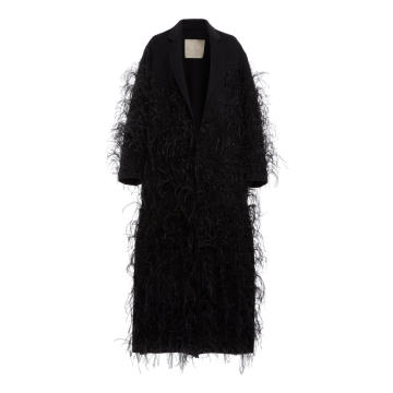 Feather-Embellished Wool Coat