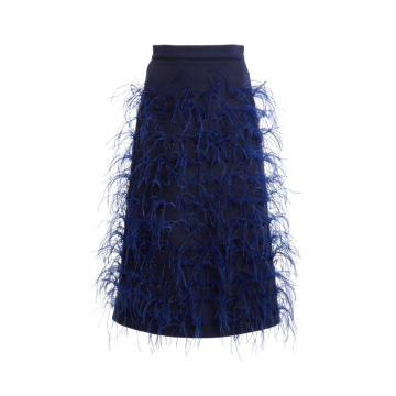 Feather-Embellished Wool Midi Skirt