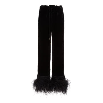 Feather-Trimmed Velvet Devoree Pants