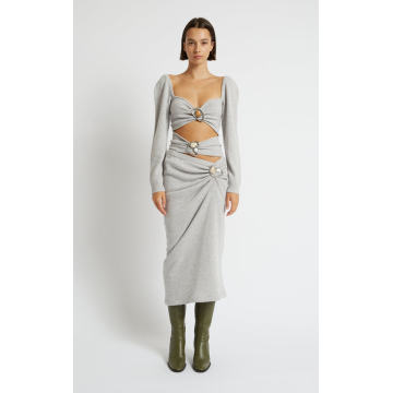 Heirloom Quartz Wool-Cashmere Midi Wrap Skirt