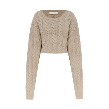 Cable Knit Wool-Cashmere Cropped Top