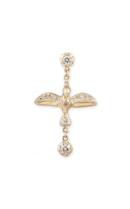 14k Gold Sophia Flying Bird Drop Single Stud Earring with Pave Diamonds展示图