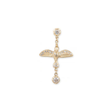 14k Gold Sophia Flying Bird Drop Single Stud Earring with Pave Diamonds