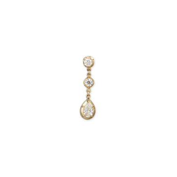 14k Gold Sophia Drop Single Stud Earring with Two Round and Teardrop Diamonds