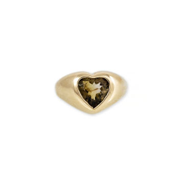 14k Gold Heart Ring with Olive Green Tourmaline