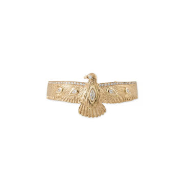14k Gold Pave DiamondThunderbird Cuff Bracelet