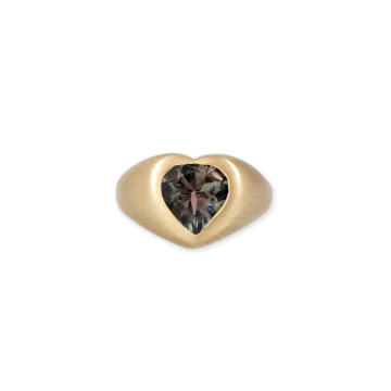 14k Gold Heart Signet Ring with Watermelon Tourmaline