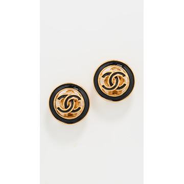 Chanel 黑色金色夹式耳环