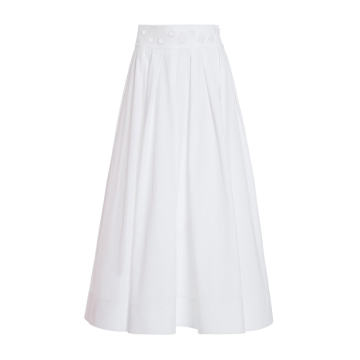 Pleated Eyelet Cotton Midi Skirt