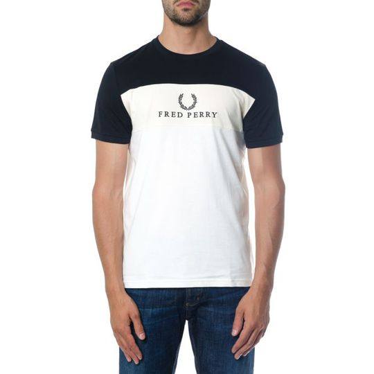 Fred Perry White & Blue Cotton T-shirt With Logo展示图