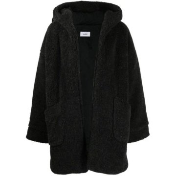 Black Graphic-print Faux-fur Hooded Jacket