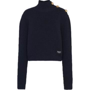 Cropped ribbed-knit wool sweater
