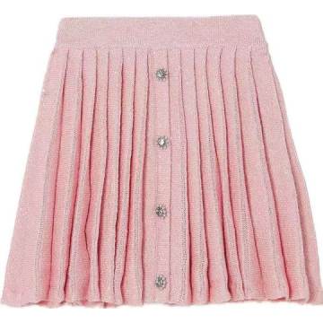 Embellished pleated ribbed-knit mini skirt