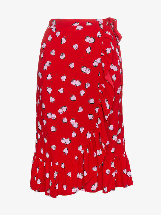 strawberry print ruffle wrap skirt展示图