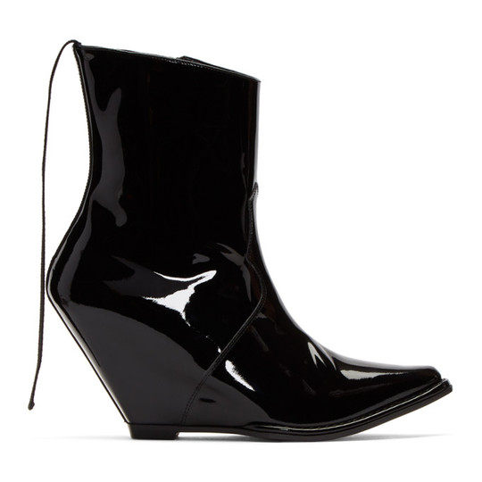 Black Latex Low Wedge Boots展示图