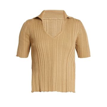 V-neck ribbed-knit cotton top