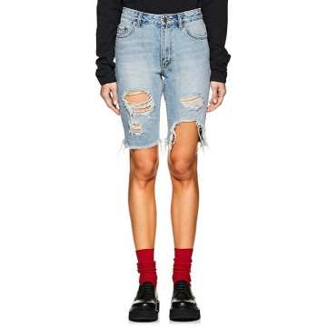 App-Laye Long Distressed Denim Shorts