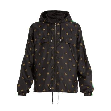Bee and star-jacquard shell hooded jacket