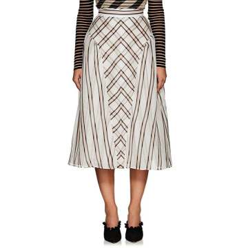 Striped Layered Silk Midi-Skirt
