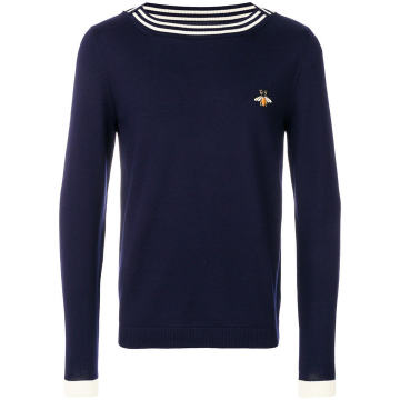 bee embroidered boat neck sweater