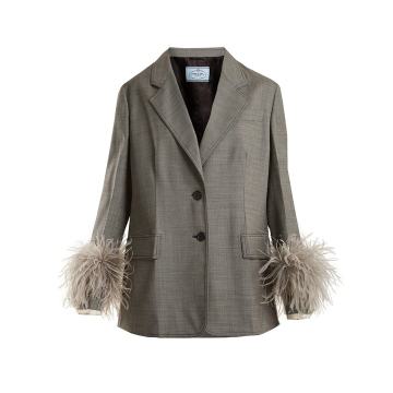 Feather-cuff tailored suit-jacket