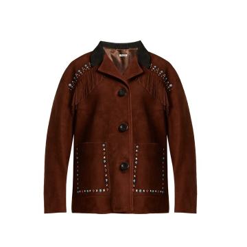 Stud-embellished fringed suede jacket