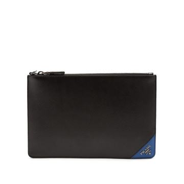 Contrast-corner leather pouch