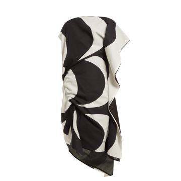 Kaivo-print asymmetric draped cotton-blend dress