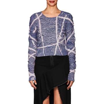 Bleach-Detailed Mixed-Stitch Cotton Crop Sweater