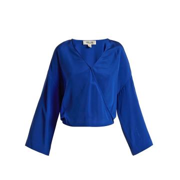 Crossover-front silk crepe de Chine blouse