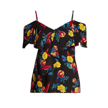 Silese floral-print cut-out shoulder silk top