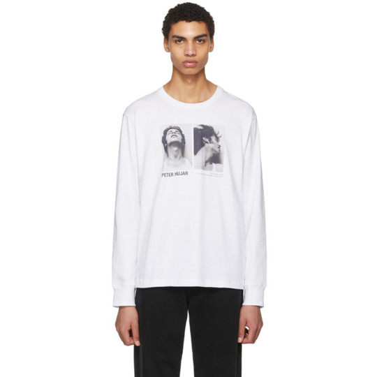 White Peter Hajar Long Sleeve 'Look Up and Side Face' T-Shirt展示图