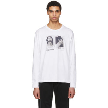 White Peter Hajar Long Sleeve 'Look Up and Side Face' T-Shirt