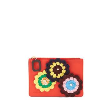 Daisies-crochet leather pouch