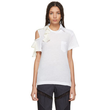 White Asymmetric Ruffle T-Shirt