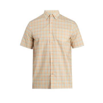 Point-collar checked cotton shirt
