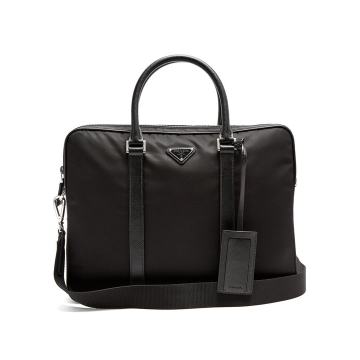 Leather-trimmed nylon briefcase