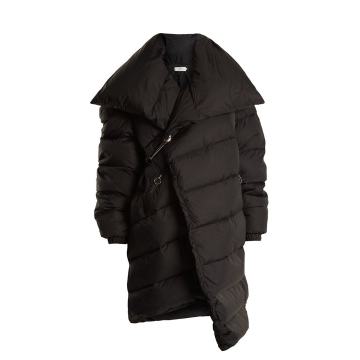 Asymmetric quilted down coat
