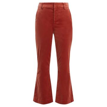Cropped kick-flare velvet trousers