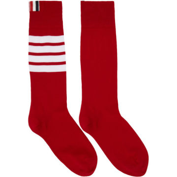 Red Ribbed Four Bar Socks